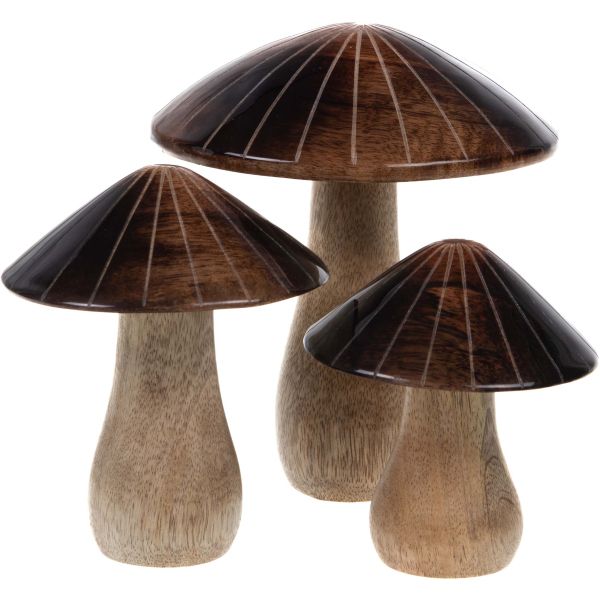 Champignons décoratifs en bois de manguier (Lot de 3)