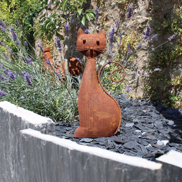 Chat décoratif en fer forgé rouillé - 