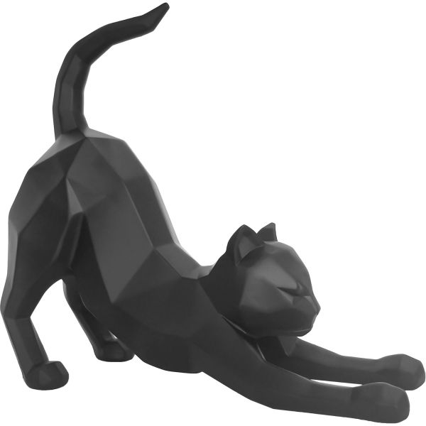Chat s'étirant en résine mat Origami
