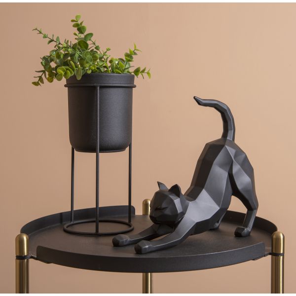 Chat s'étirant en résine mat Origami - 