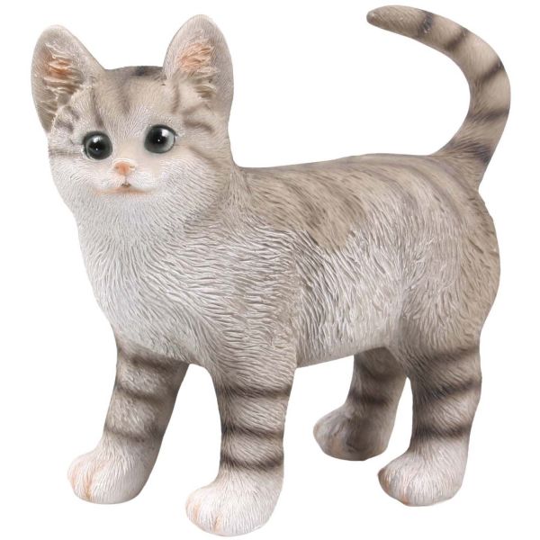Chat gris debout en résine 21x9x20 cm