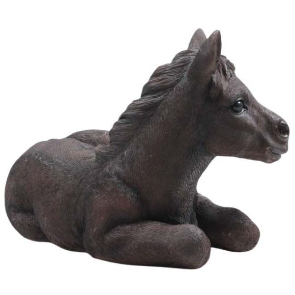 Cheval noir couché en résine 34x22x22 cm - IMH-0445