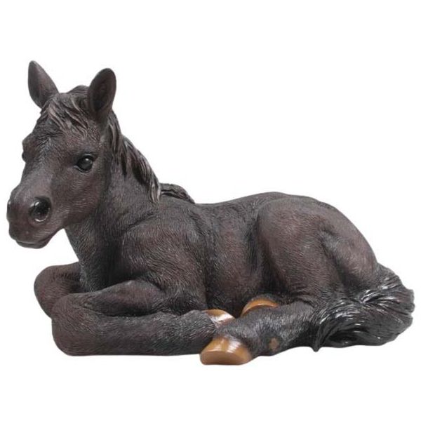 Cheval noir couché en résine 34x22x22 cm