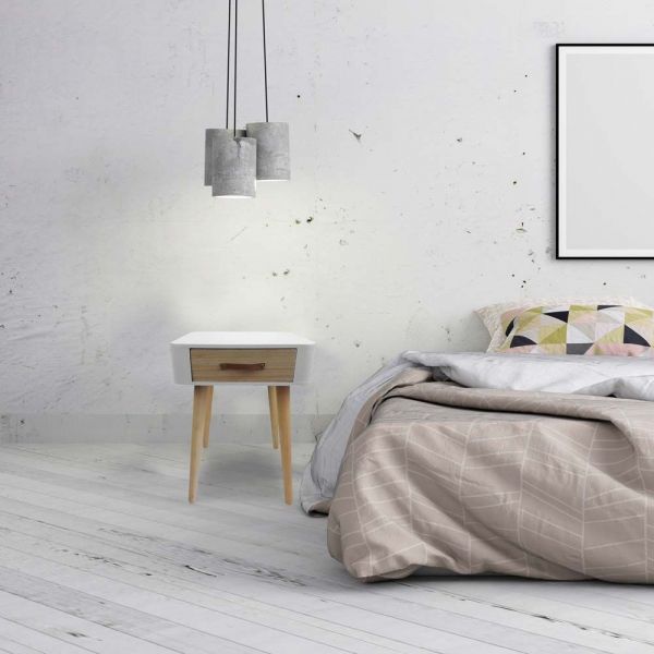 Chevet scandinave avec tiroir et poignée en cuir - THE HOME DECO FACTORY
