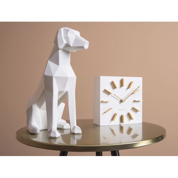 Chien assis en résine blanc mat Origami - 