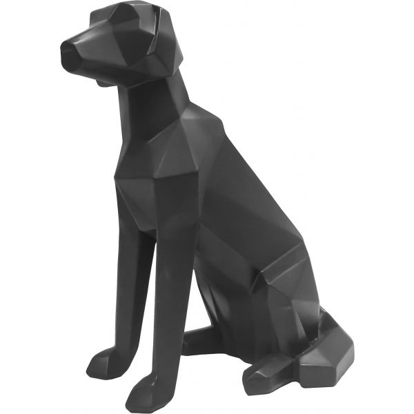 Chien assis en résine noir mat Origami