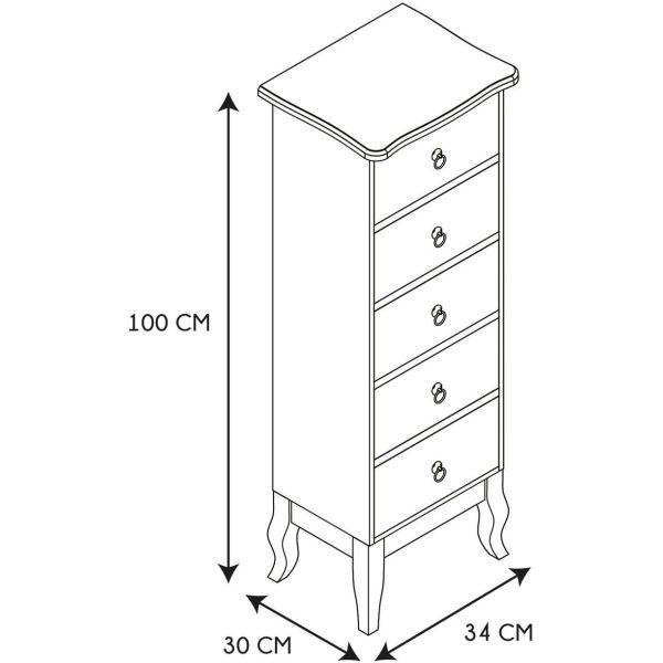 Chiffonier en bois 5 tiroirs Victoria - CMP-2697