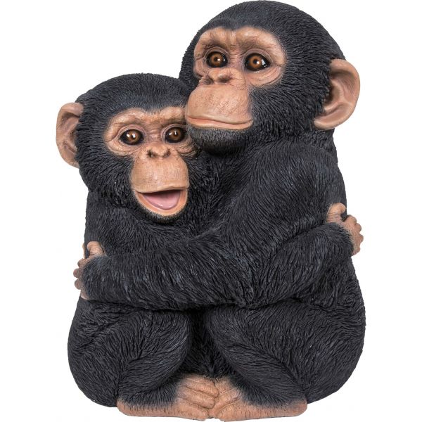 Chimpanzés enlacés en résine 35 cm