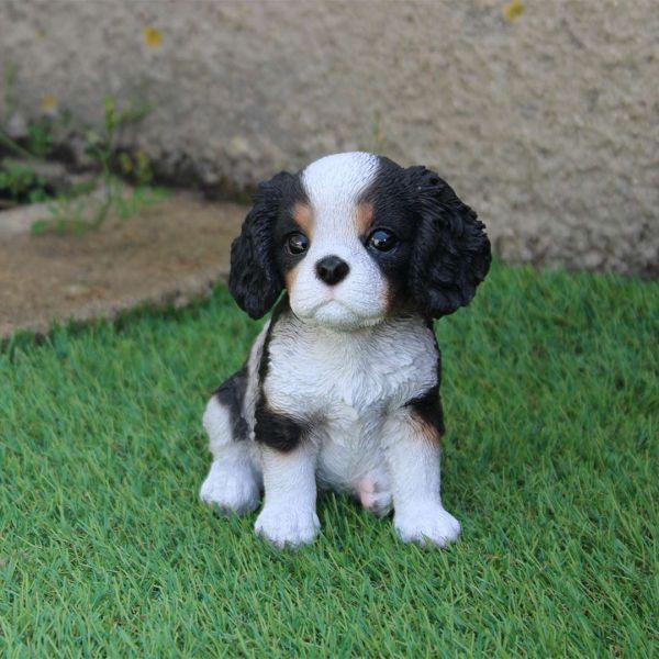 Chiot king charles assis en résine 15 cm - VID-0114