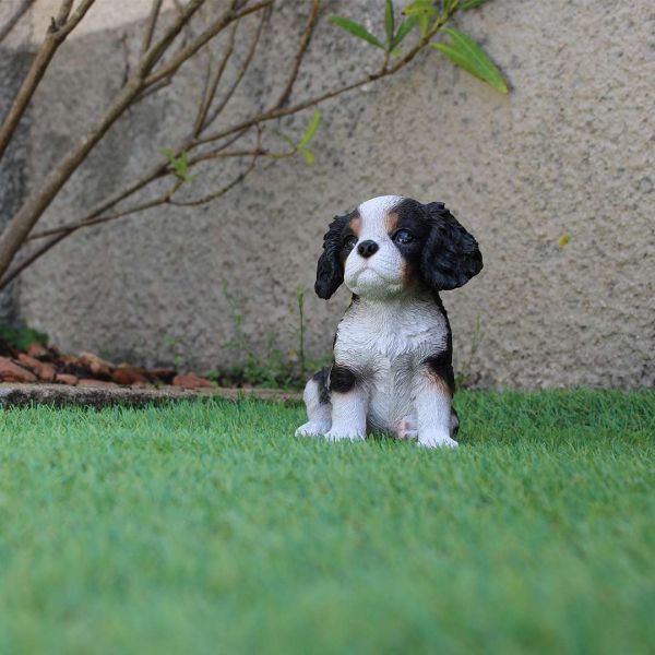 Chiot king charles assis en résine 15 cm - VIVID ARTS