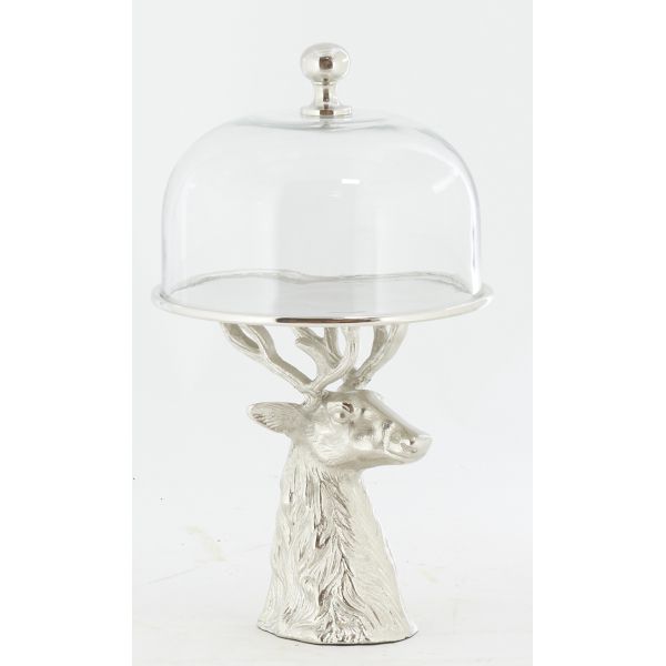 Cloche en verre sur support aluminium Cerf - AUB-6148