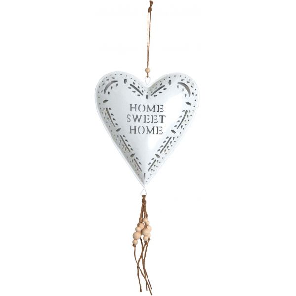 Coeur blanc en métal à suspendre Sweet home 19 cm