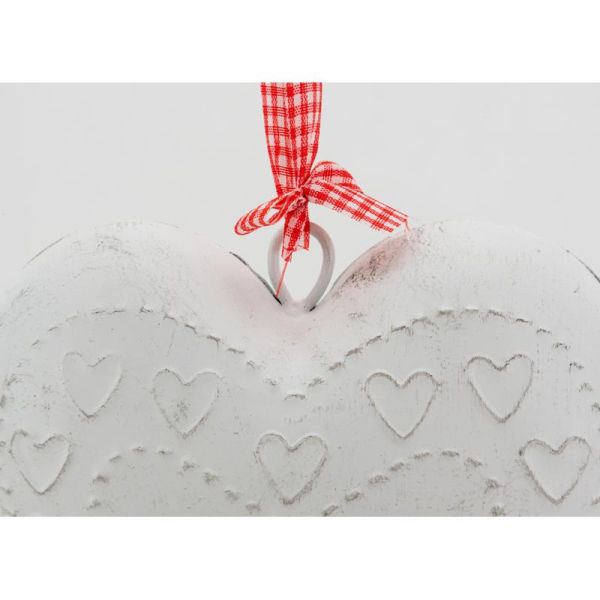 Coeur en métal laqué blanc lacet vichy - 5