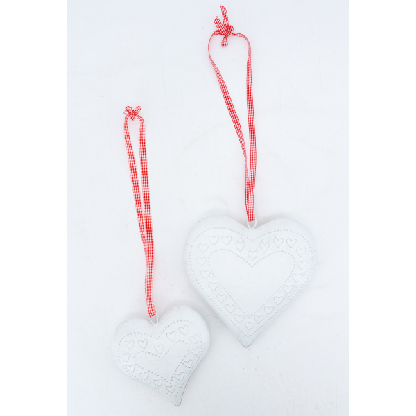 Coeur en métal laqué blanc lacet vichy - 6