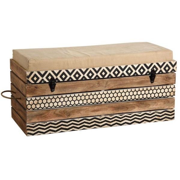 Coffre banc Zigzag en manguier et coton