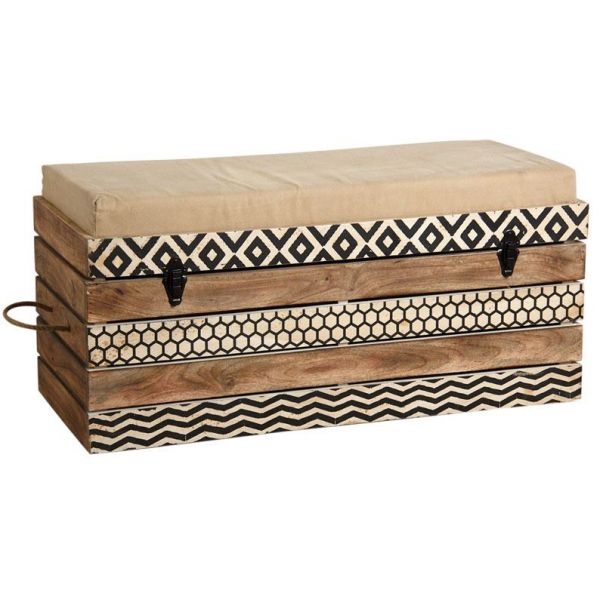 Coffre banc Zigzag en manguier et coton