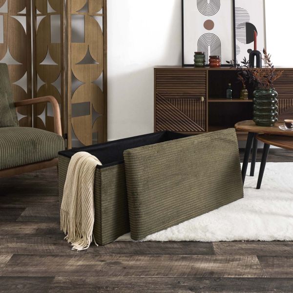 Coffre banc pliable en velours côtelé Scott - THE HOME DECO FACTORY