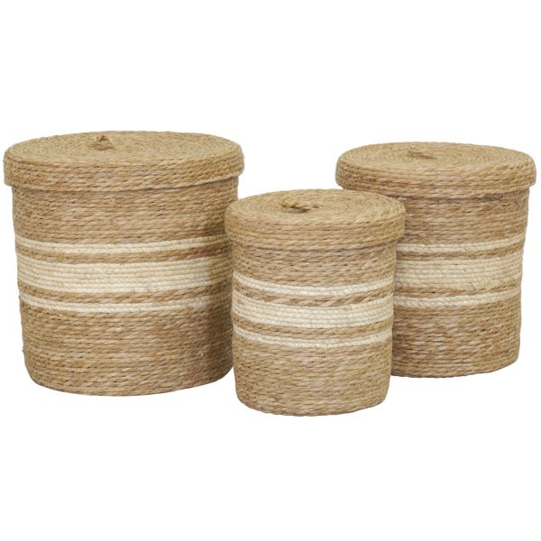 Coffre à linge en maïs naturel et blanc (lot de 3)