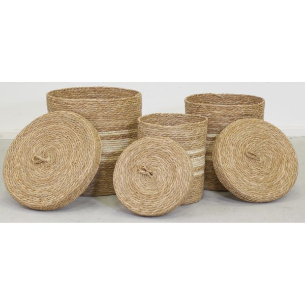 Boîtes de rangement en maïs naturel et blanc (lot de 3) - AUB-6278