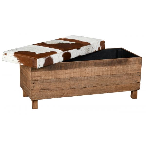 Coffre banquette en bois recyclé et peau de vache - AUBRY GASPARD