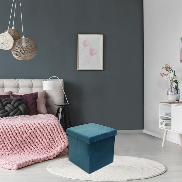 Coffre pouf pliable en velours Zig zag - THE HOME DECO FACTORY