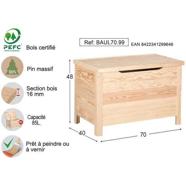 Coffre de rangement en pin 85L - AST-0111