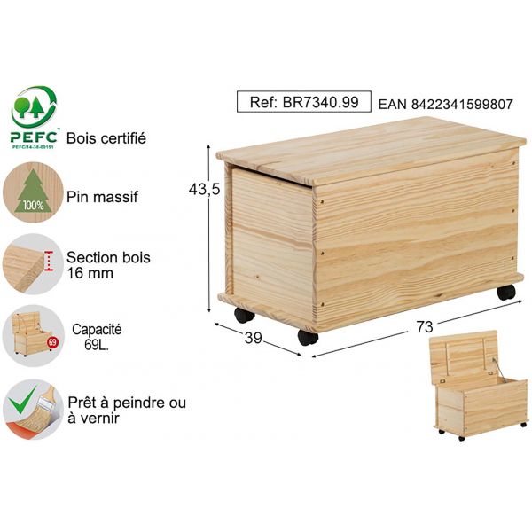 Coffre de rangement acier industriel avec planches et roulettes 65