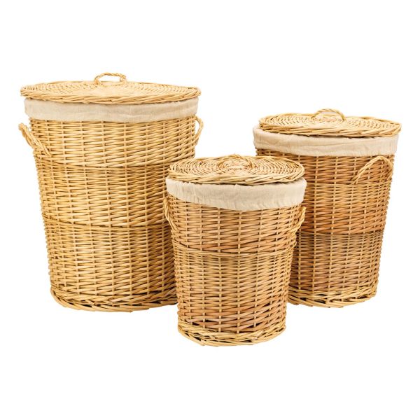 Coffres à linge en osier blanc (Lot de 3)