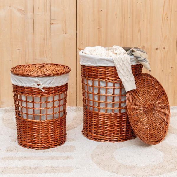 Coffres à linge en osier  naturel et coton - AUBRY GASPARD