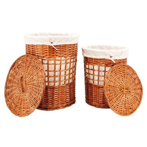 Coffres à linge en osier  naturel et coton - AUB-7044