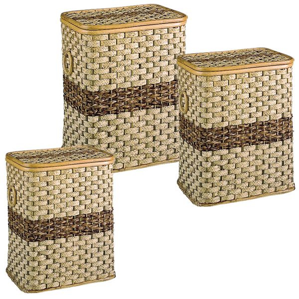 Coffres à linge en rotin et buri (Lot de 3)