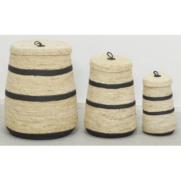 Coffres de rangement en maïs naturel et noir (lot de 3) - AUB-6277