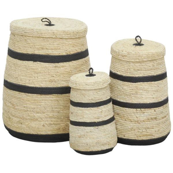 Coffres de rangement en maïs naturel et noir (lot de 3)