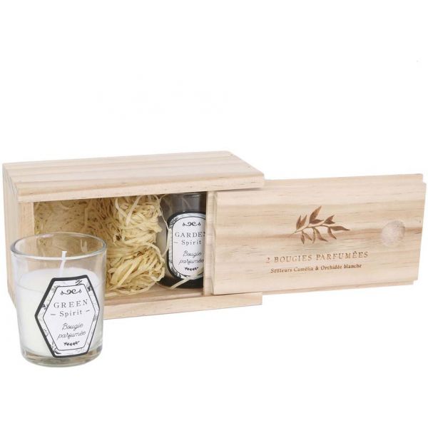 Coffret en bois avec 2 bougies Nature