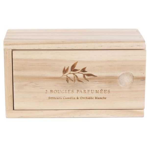 Coffret en bois avec 2 bougies Nature - CMP-2554