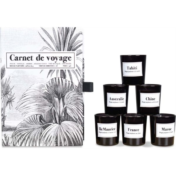 Coffret 6 bougies parfumées Carnet de voyage mini