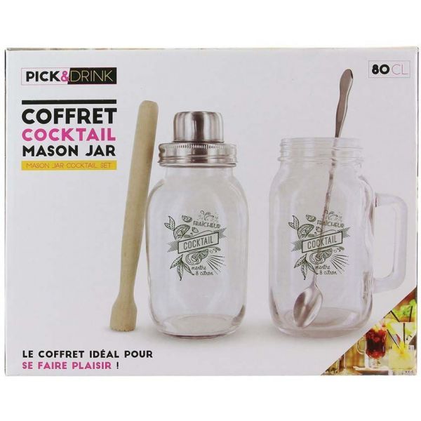 Coffret cocktail Mason jar ustensiles et recettes - PICK & DRINK
