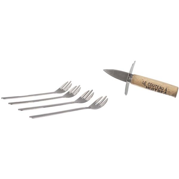 Coffret couteau à huitres et 4 fourchettes en acier inoxydable - 9,90