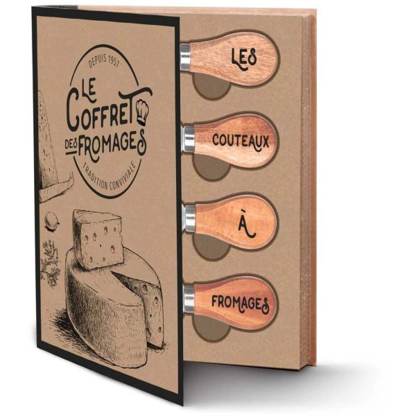 Coffret à fromages planche en hévéa et 4 couteaux - 11,90