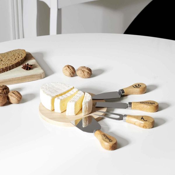 Coffret à fromages planche en hévéa et 4 couteaux - COOK CONCEPT