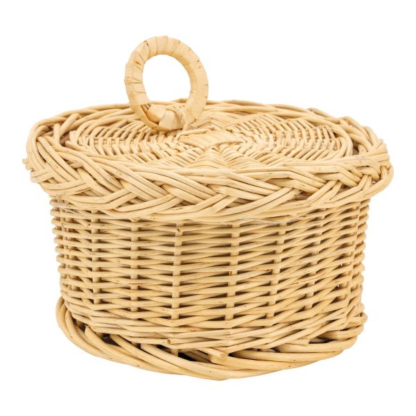 Coffret de rangement rond en osier blanc