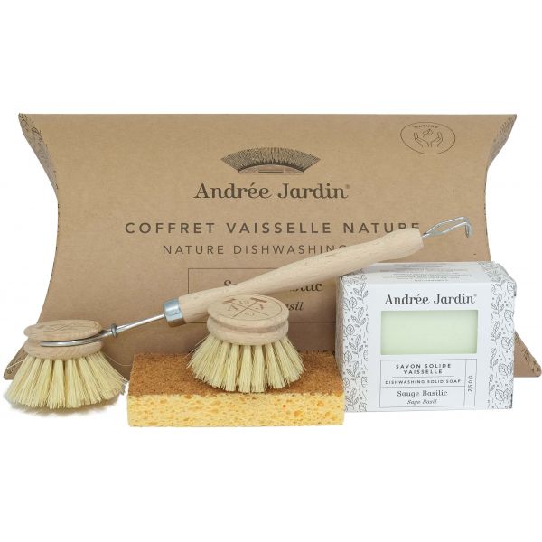 Coffret vaisselle avec brosse savon et éponge nature