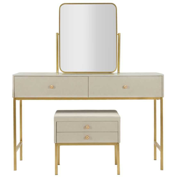 Coiffeuse en bois de pin avec miroir et tabouret Luxury - 609