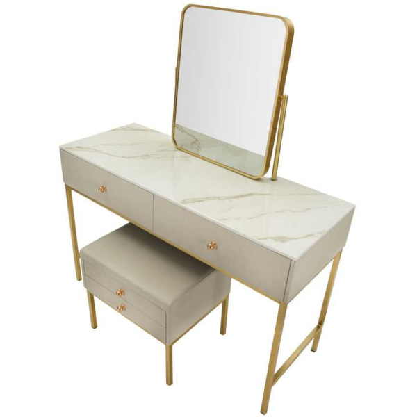 Coiffeuse en bois de pin avec miroir et tabouret Luxury - 5