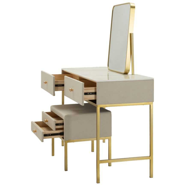 Coiffeuse en bois de pin avec miroir et tabouret Luxury - 6