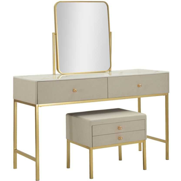 Coiffeuse en bois de pin avec miroir et tabouret Luxury