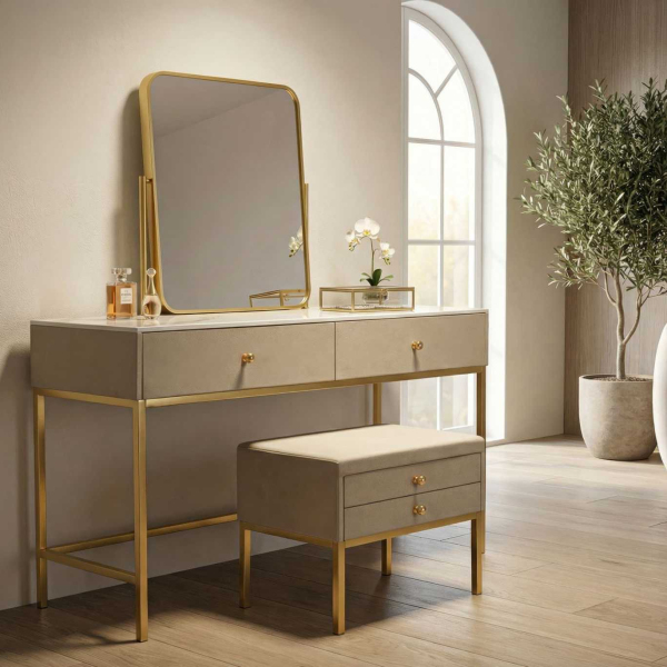 Coiffeuse en bois de pin avec miroir et tabouret Luxury - MAURO FERRETTI