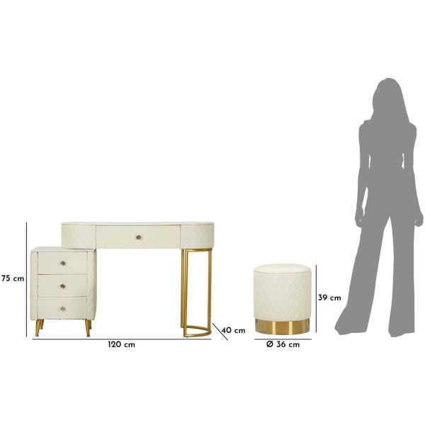 Coiffeuse effet matelassé avec tabouret Sharon - MAU-0455