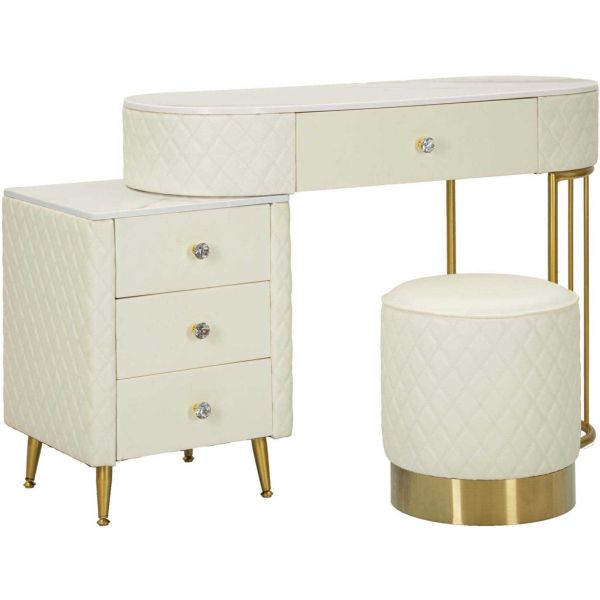 Coiffeuse effet matelassé avec tabouret Sharon