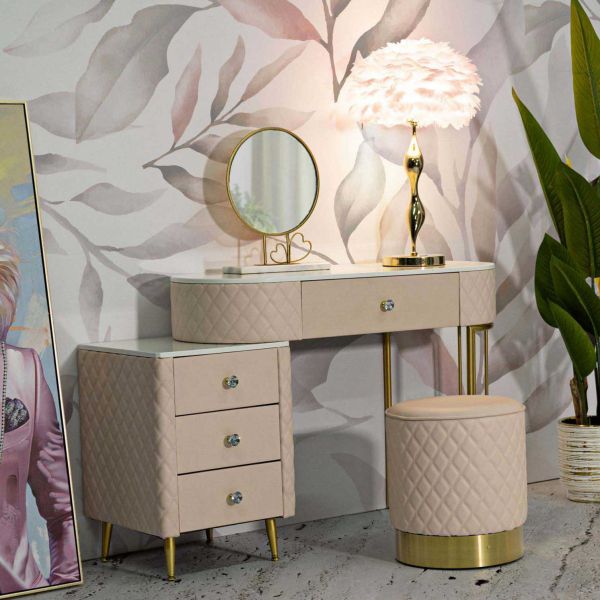 Coiffeuse effet matelassé avec tabouret Sharon - MAURO FERRETTI